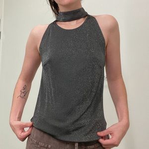 NWT fleur du mal shimmery grey choker top